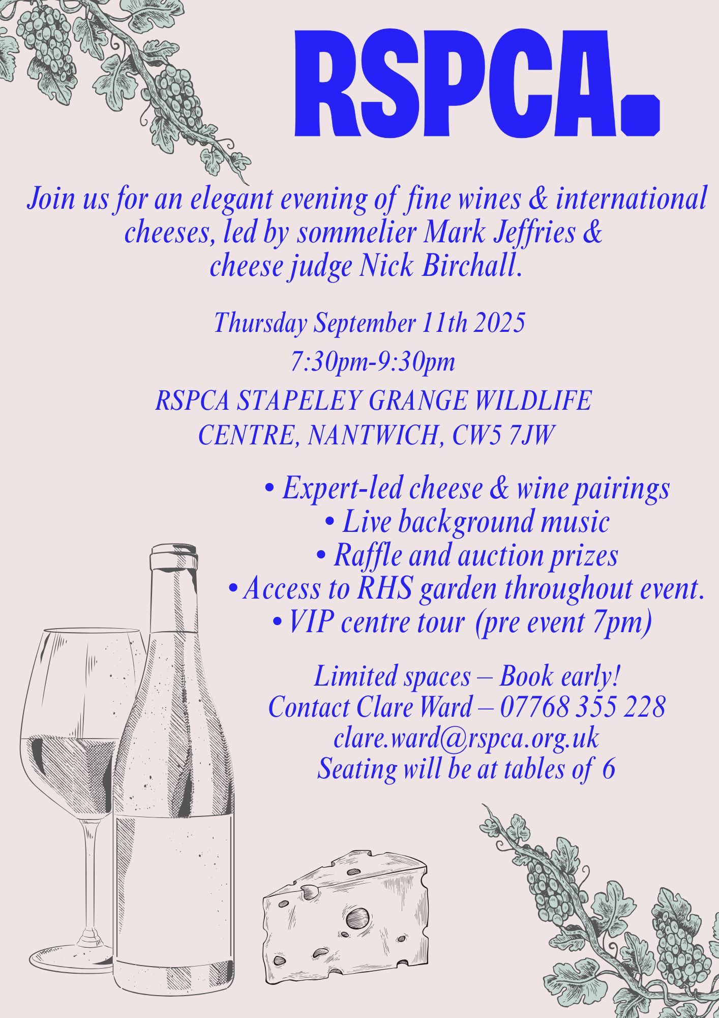 RSPCA Stapeley Grange - Cheese and Wine Evening