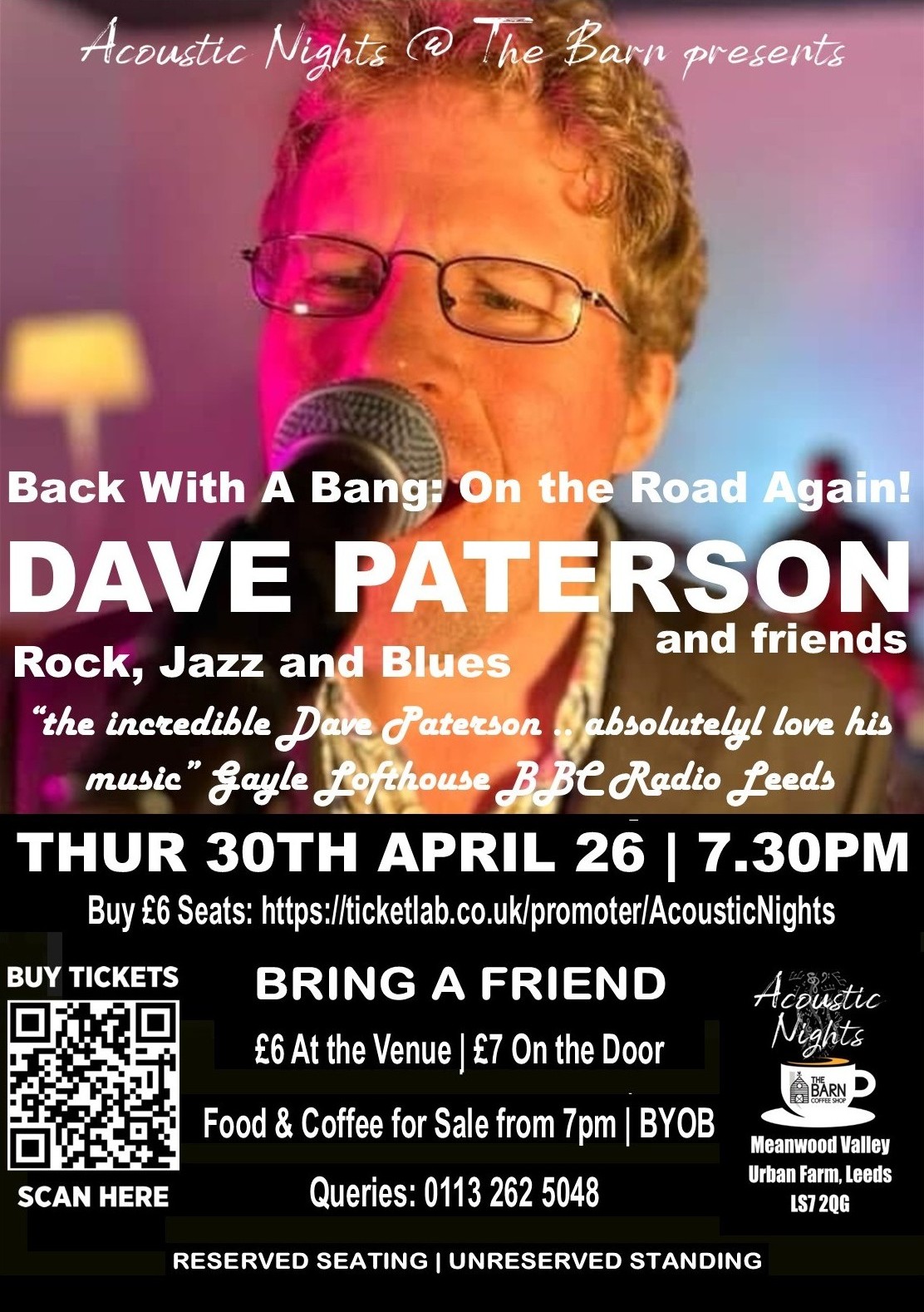 DAVE PATERSON in concert | Support: JOE KING | The Barn Coffee Shop Meanwood | Leeds 30 4 26