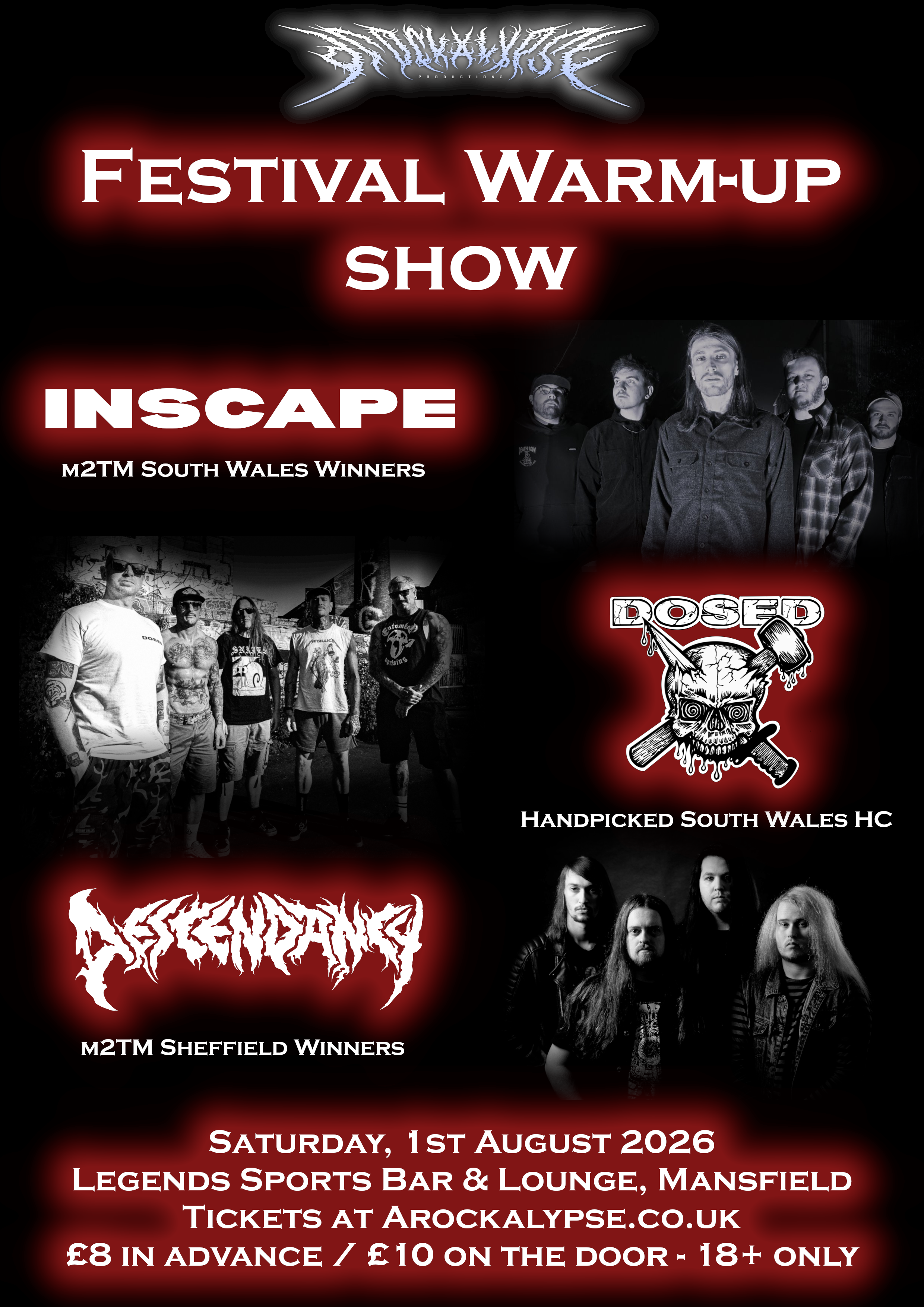 Inscape // Dosed // Descendancy plus Afterparty with DJ Arocalypse @ Legends Sports Bar & Lounge, Mansfield