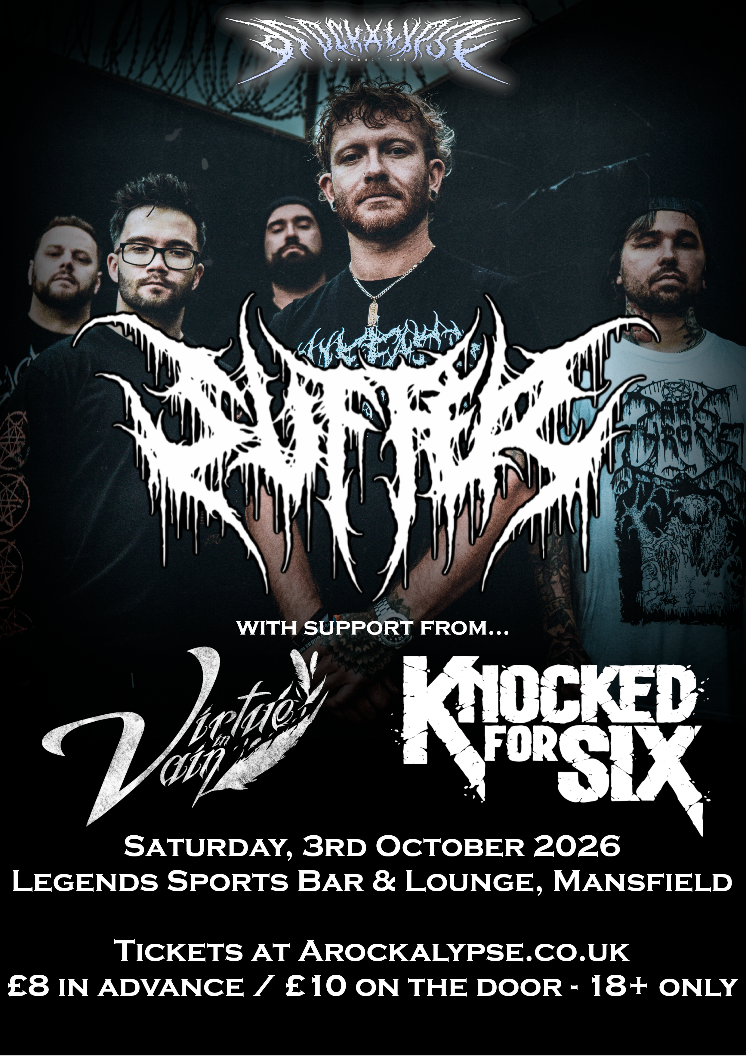 Suffer // Virtue In Vain // Knocked For Six plus Afterparty @ Legends Sports Bar & Lounge, Mansfield